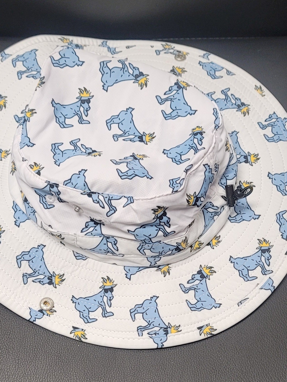 Men's White Sun Bucket Hat with Blue Goat Print